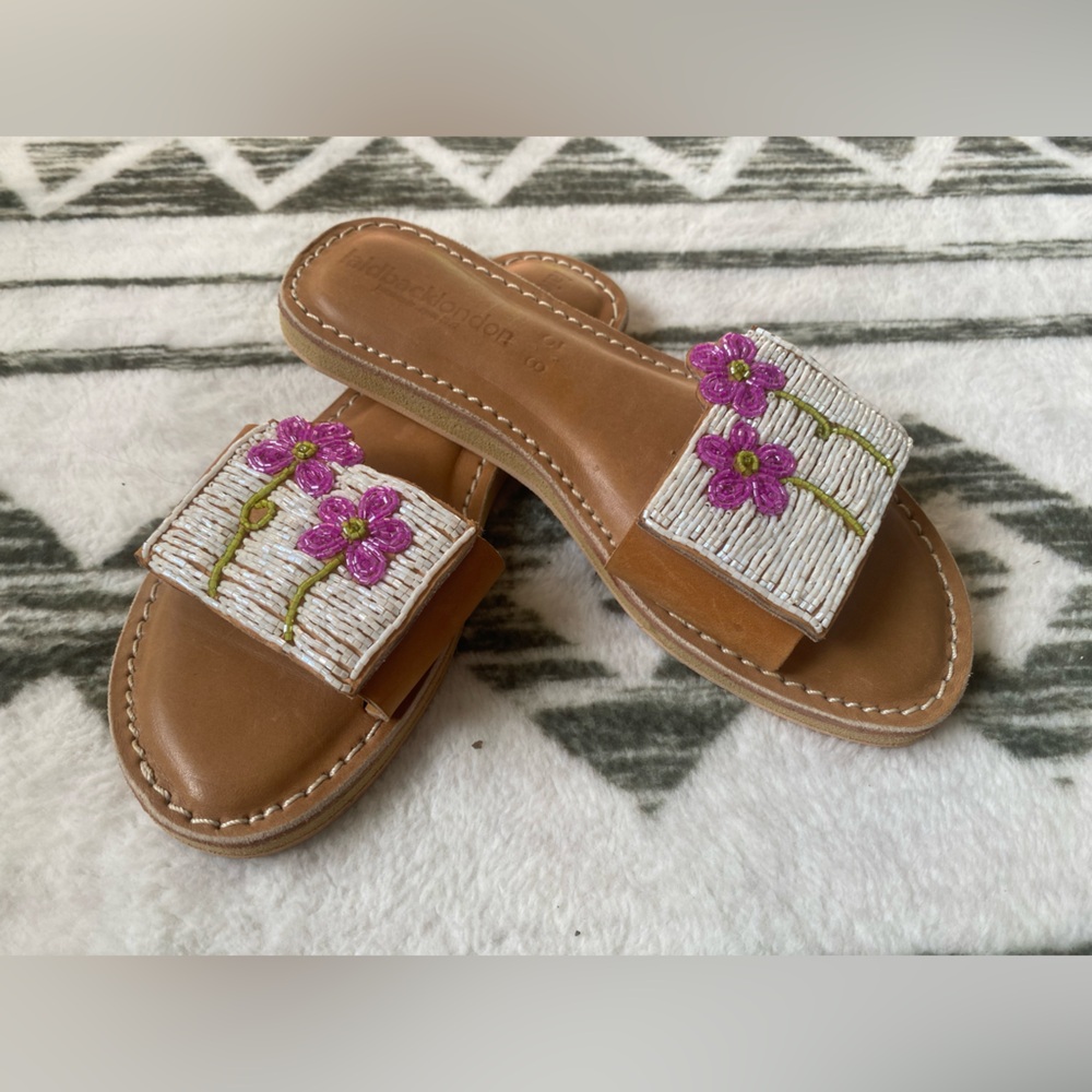 Laidback London Hand-Beaded Low Platform Sandals Size 38/8 - Picture 5 of 7